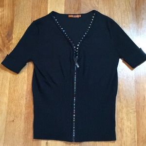 Sparkling Rhinestone Zipper Black Sweater